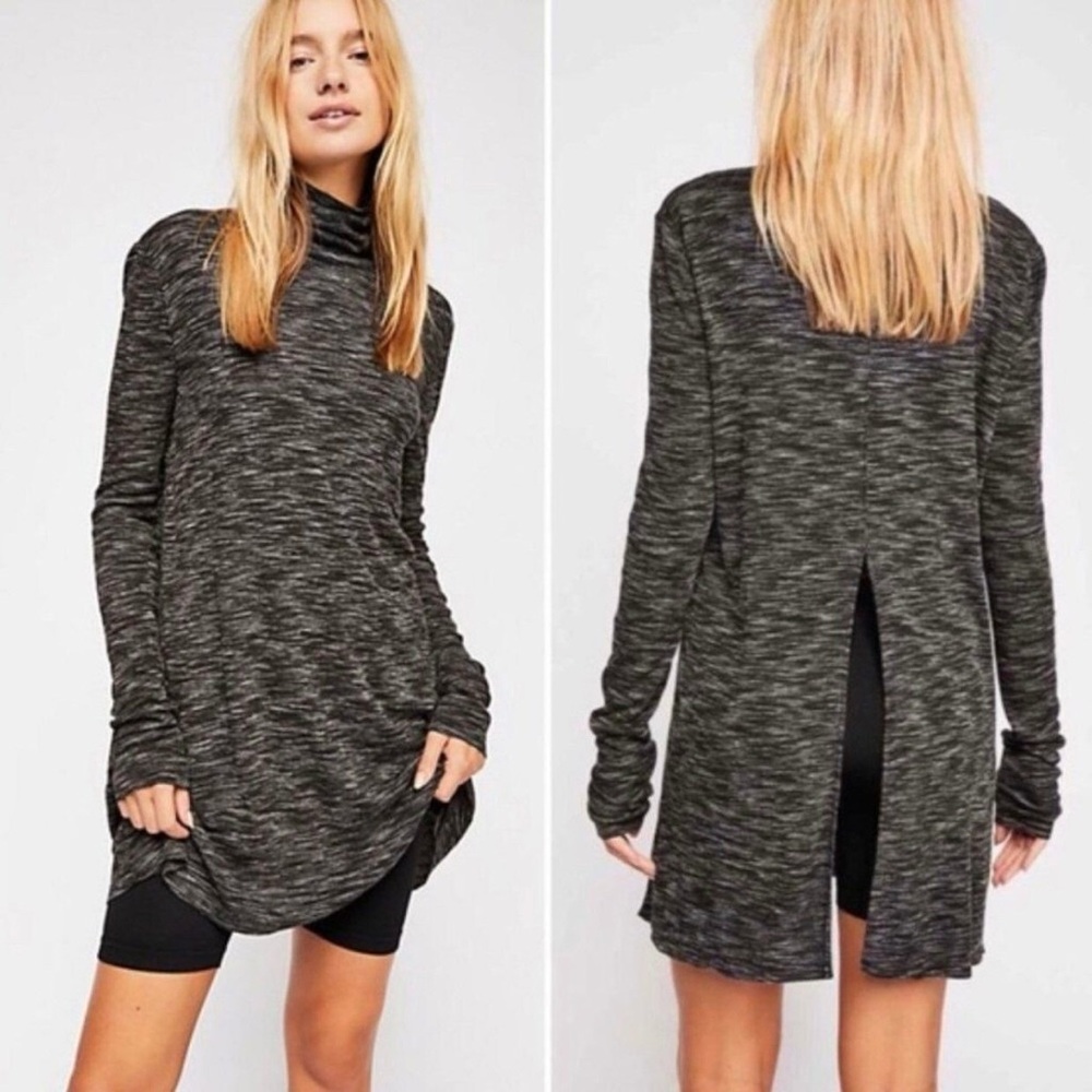 Free People Black and Gray Turtleneck Sweater